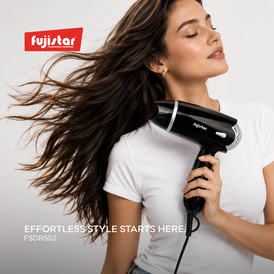 FUJISTAR Professional Hair Dryer 1400W, DC motor, 3 heat settings (0-1-2), overheating protection