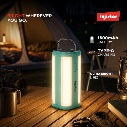 مصباح طوارئ من فوجيستار بقوة 12 واط - يعمل ببطاريتين 18650، مزود بـ 92 مصباح LED من نوع SMD 2835، وعمر بطارية احتياطي من 1.2 إلى 2 ساعة