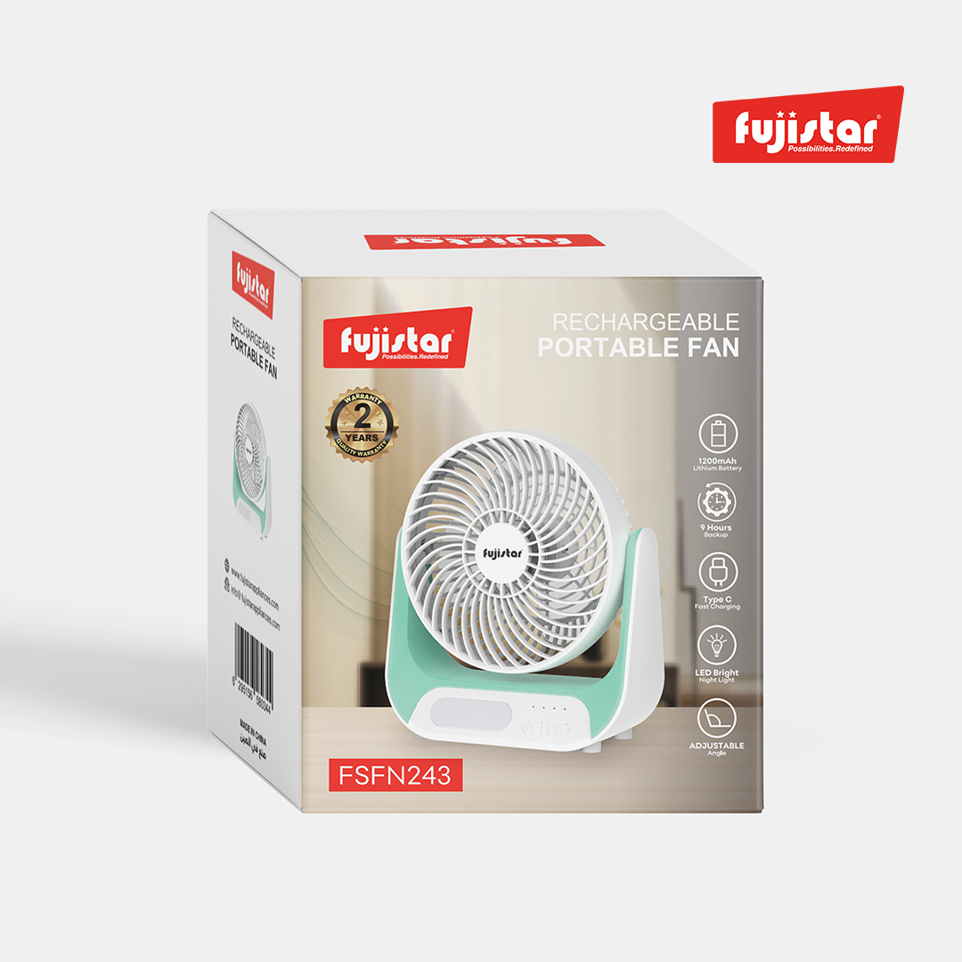 Fujistar 6 inch rechargeable 6 watts, 6 led, 1200 mah, 5v usb charge, 3 speed