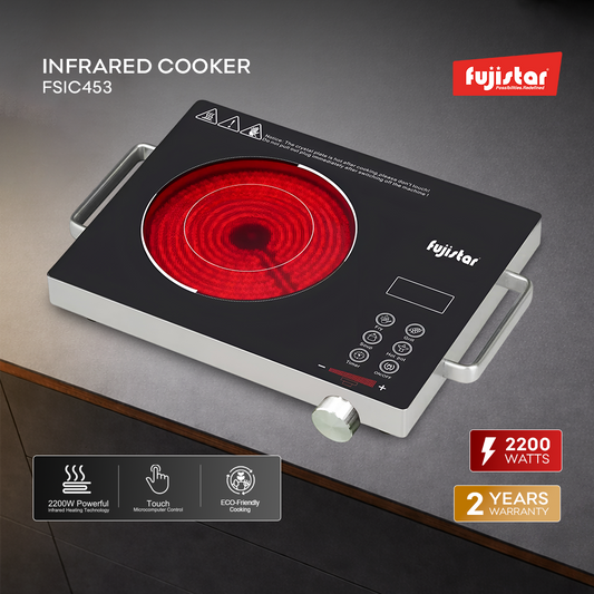 Fujistar Infrared Induction digital display, touch screen control with knob, timer Fry/BBQ/Hotpot 3hours, Soup 2200W