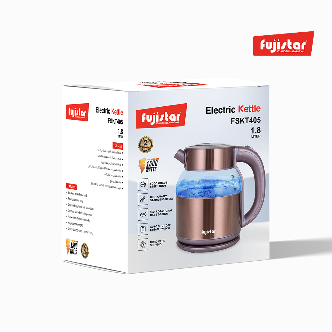 Fujistar 1.8l glass double wall, double led light bottom 1500w