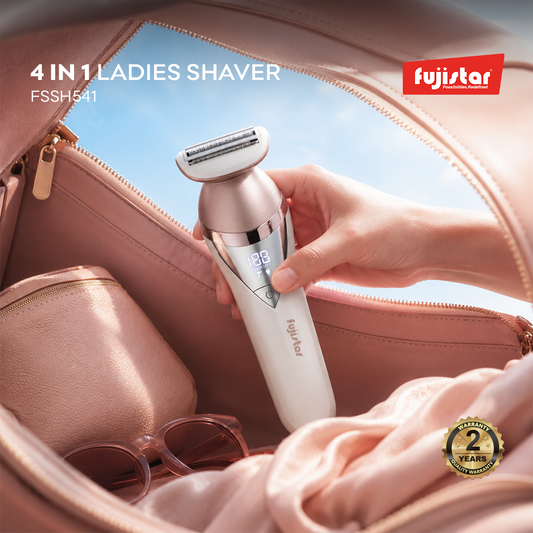 FUJISTAR Ladies Rechargeable 4-in-1 Lady Shaver Set, SS blade, 1400mAh battery, waterproof IPX6, LED display