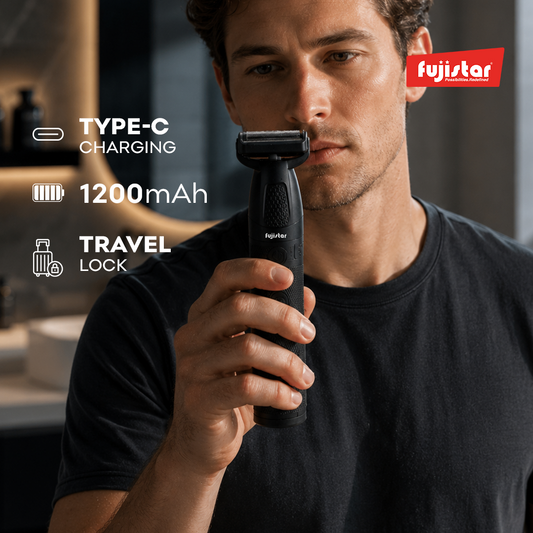 FUJISTAR Mens 6 in 1 Rechargeable Hair Trimmer Set IPX6 water proof, LED display 1200mAh battery
