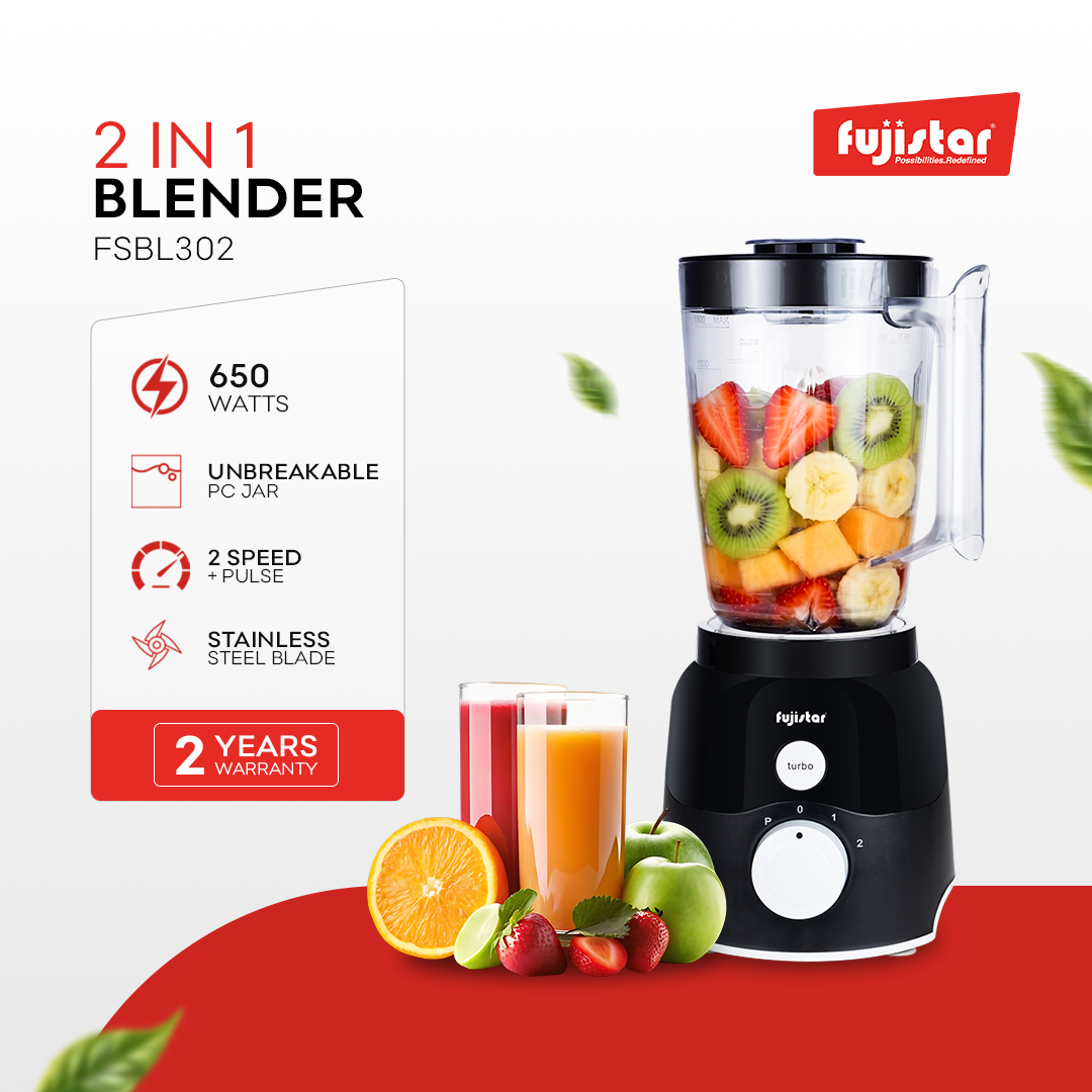 Fujistar 2 in 1 Juicer / Blender Premium 650w 1.8 L Unbreakable Jar