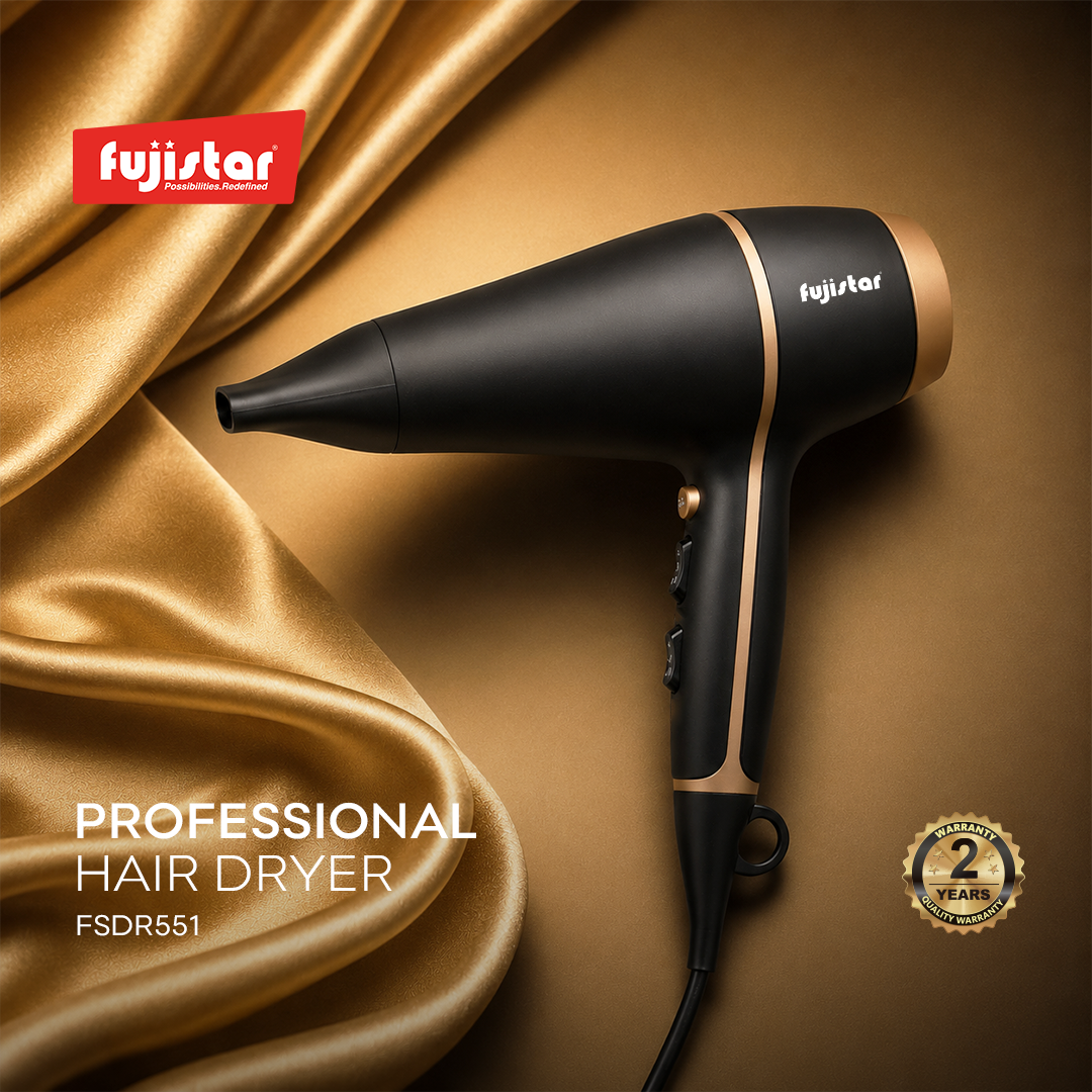 FUJISTAR Professional Hair Dryer 1800W, AC motor, 2 speeds, 3 temperature settings, cool function, 2 concentrators