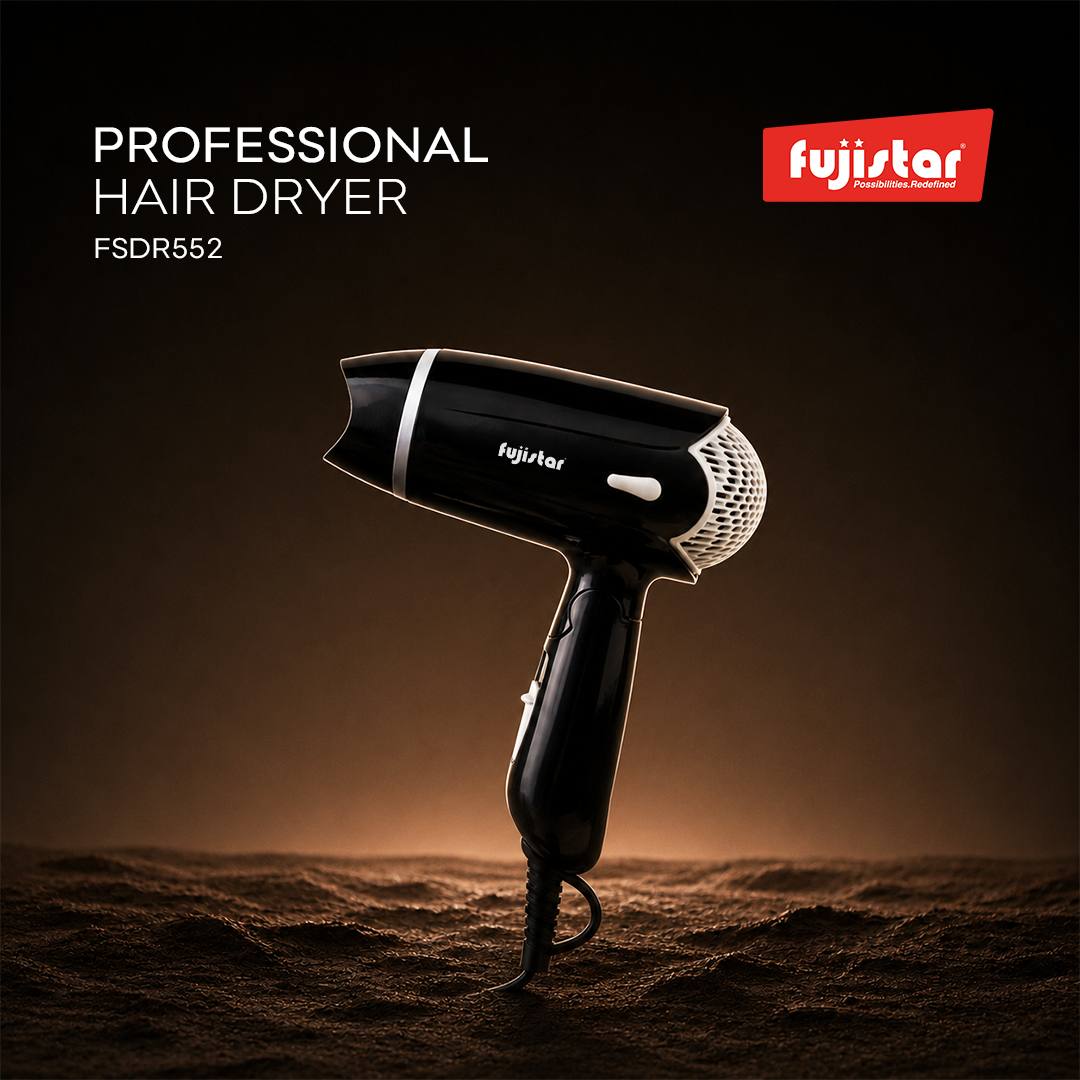 FUJISTAR Professional Hair Dryer 1400W, DC motor, 3 heat settings (0-1-2), overheating protection