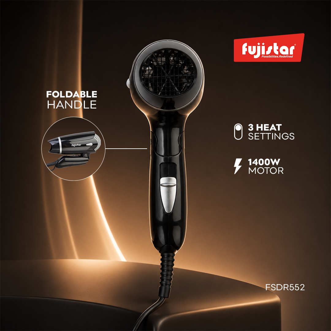FUJISTAR Professional Hair Dryer 1400W, DC motor, 3 heat settings (0-1-2), overheating protection