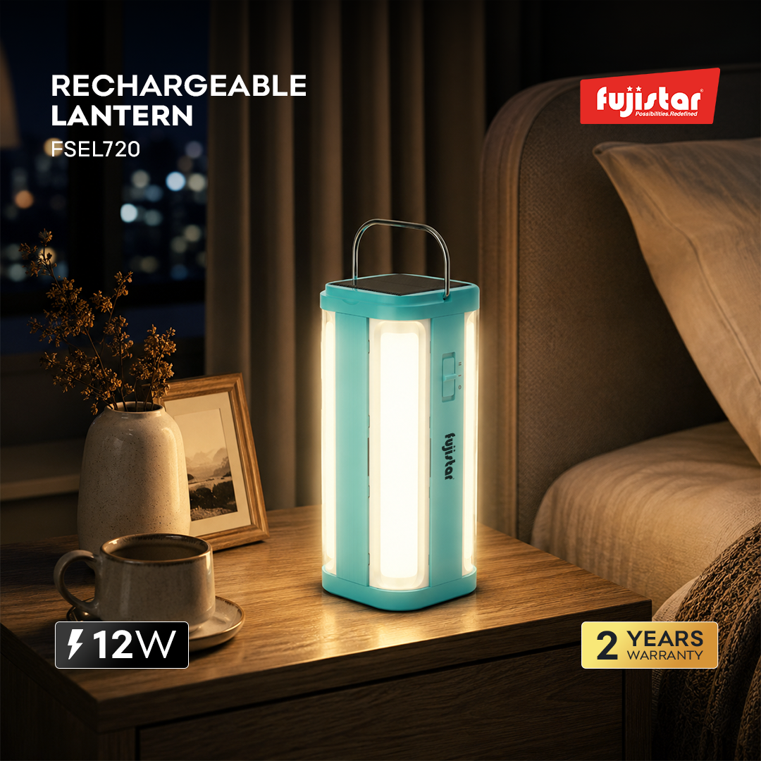 مصباح طوارئ من فوجيستار بقوة 12 واط - يعمل ببطاريتين 18650، مزود بـ 92 مصباح LED من نوع SMD 2835، وعمر بطارية احتياطي من 1.2 إلى 2 ساعة