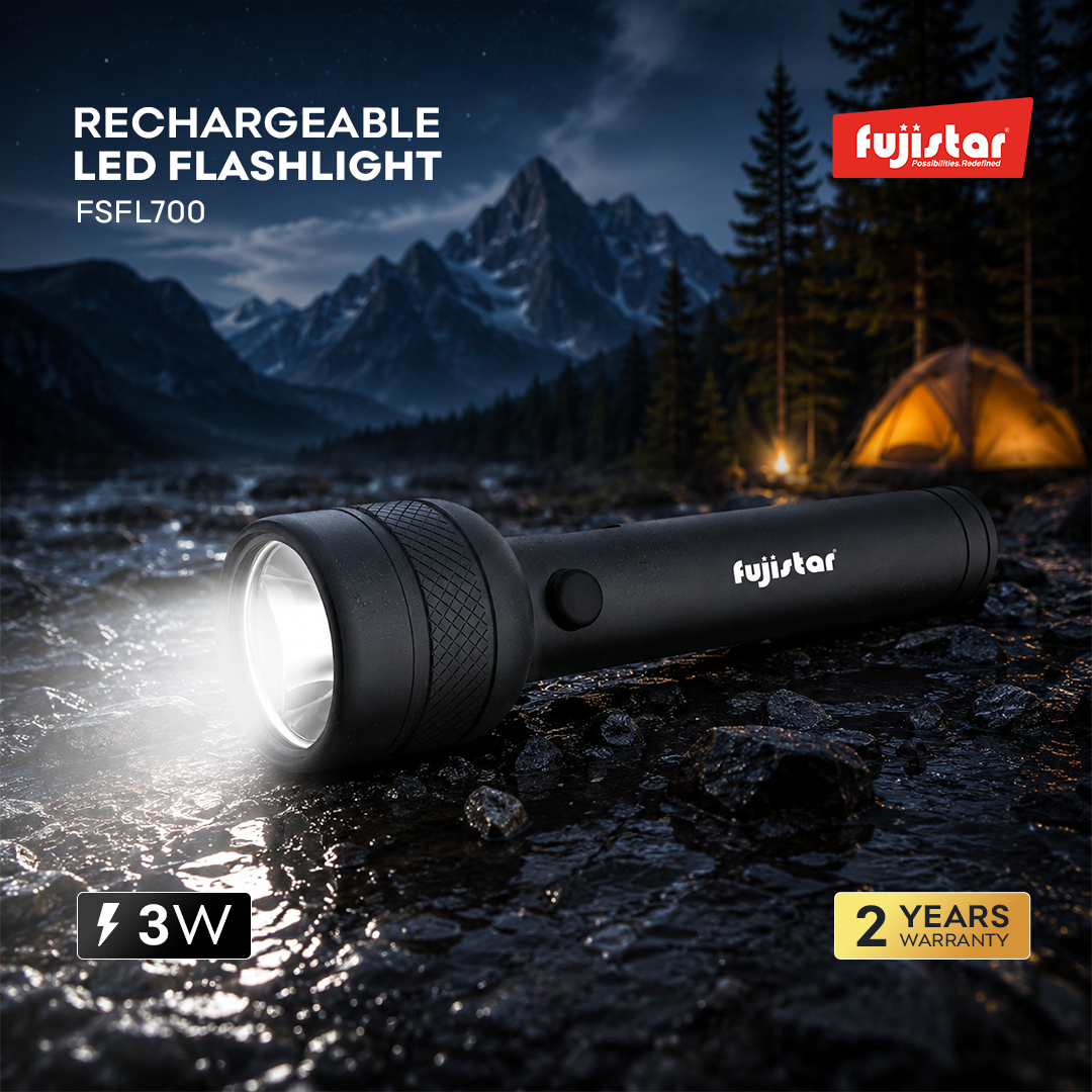 مصباح يدوي LED قابل لإعادة الشحن من فوجيستار – 3 واط، بطارية 1500 مللي أمبير، خلية 18650