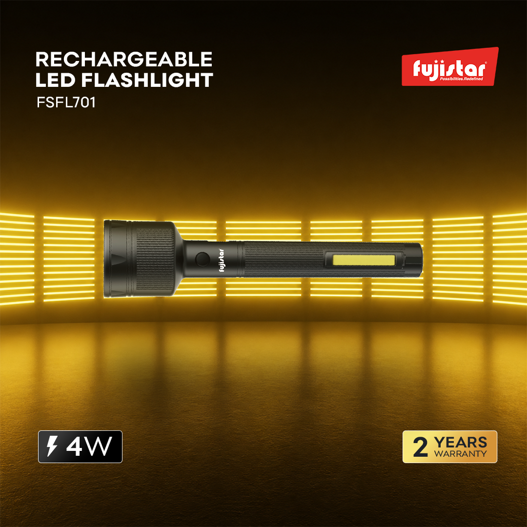 FUJISTAR Rechargeable Flashlight – LED Spotlight + COB, 1800mAh Battery