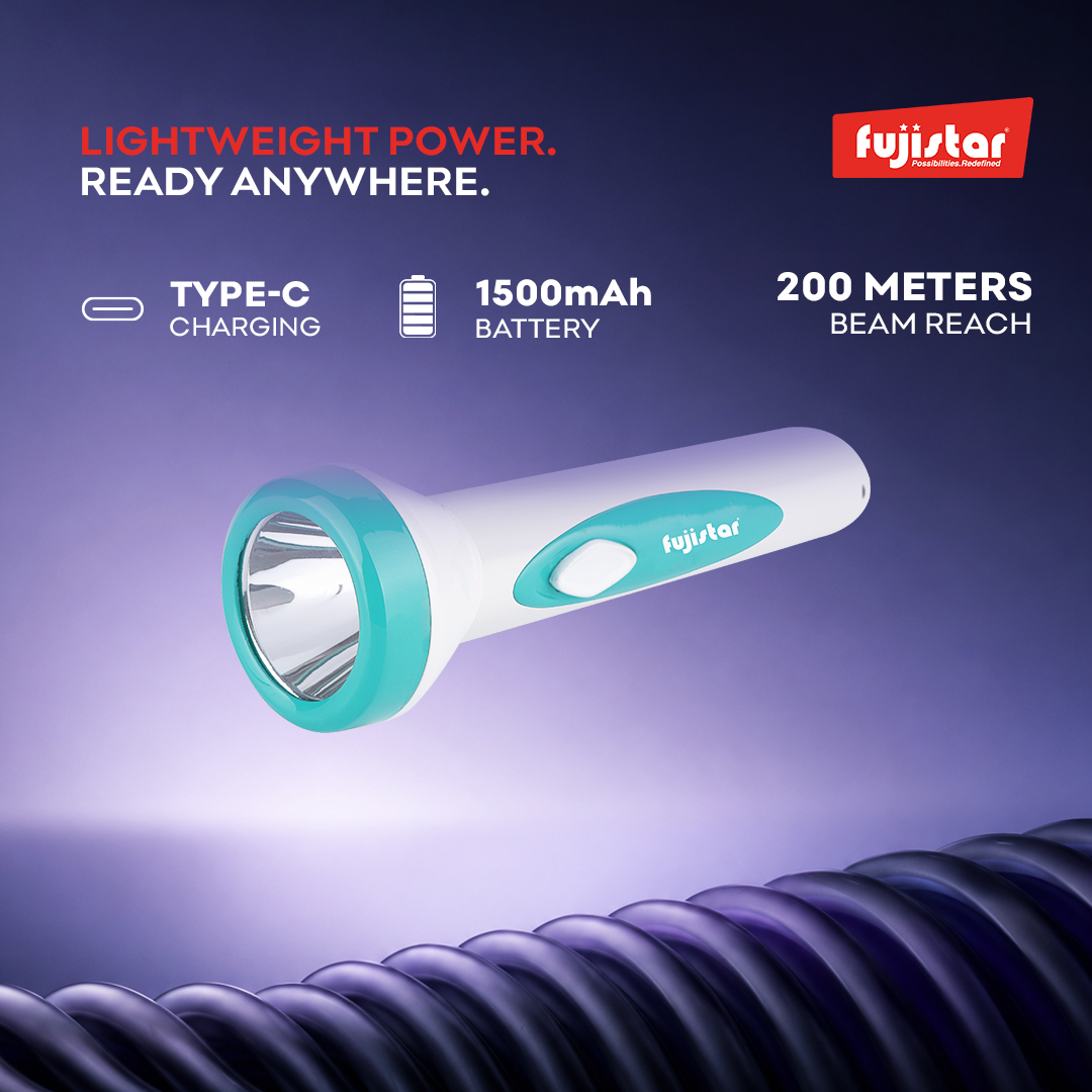 مصباح يدوي LED قابل لإعادة الشحن من فوجيستار – 3 واط، بطارية ليثيوم 1500 مللي أمبير