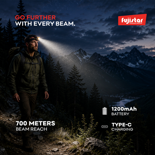 FUJISTAR Rechargeable Headlamp – 5W LED, 8000–10000K, 1200mAh Battery