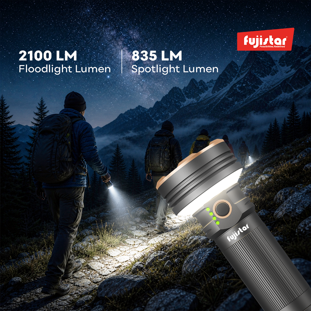 مصباح يدوي من فوجيستار بقوة 20 واط مزود بليزر LED أبيض - مقاوم للماء بمعيار IPX4، بطارية 32700، سعة 5000 مللي أمبير