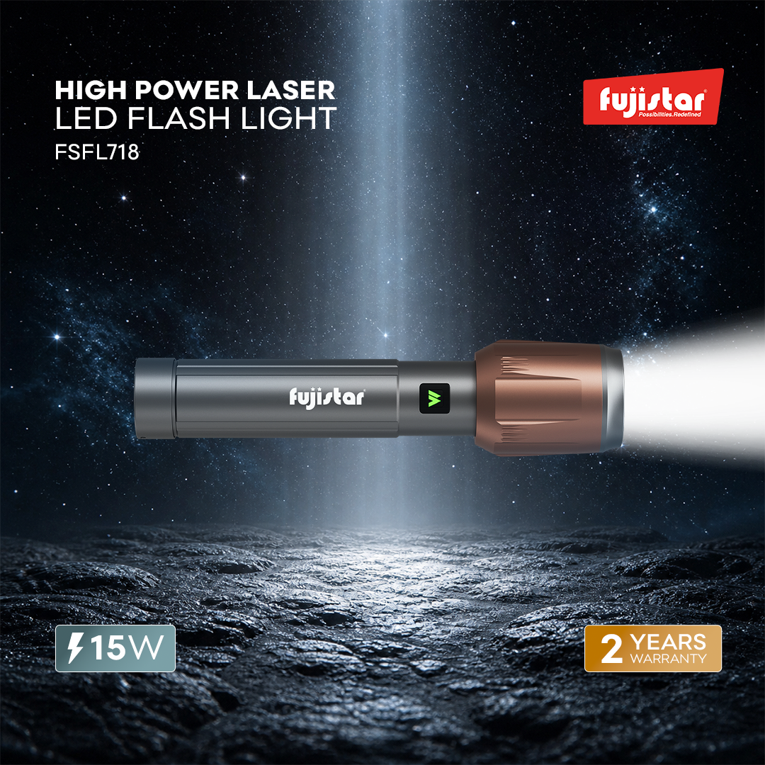 FUJISTAR Zoomable Flashlight 15W White Laser LED – IPX5 Waterproof, 26650 Battery, 3000mAh