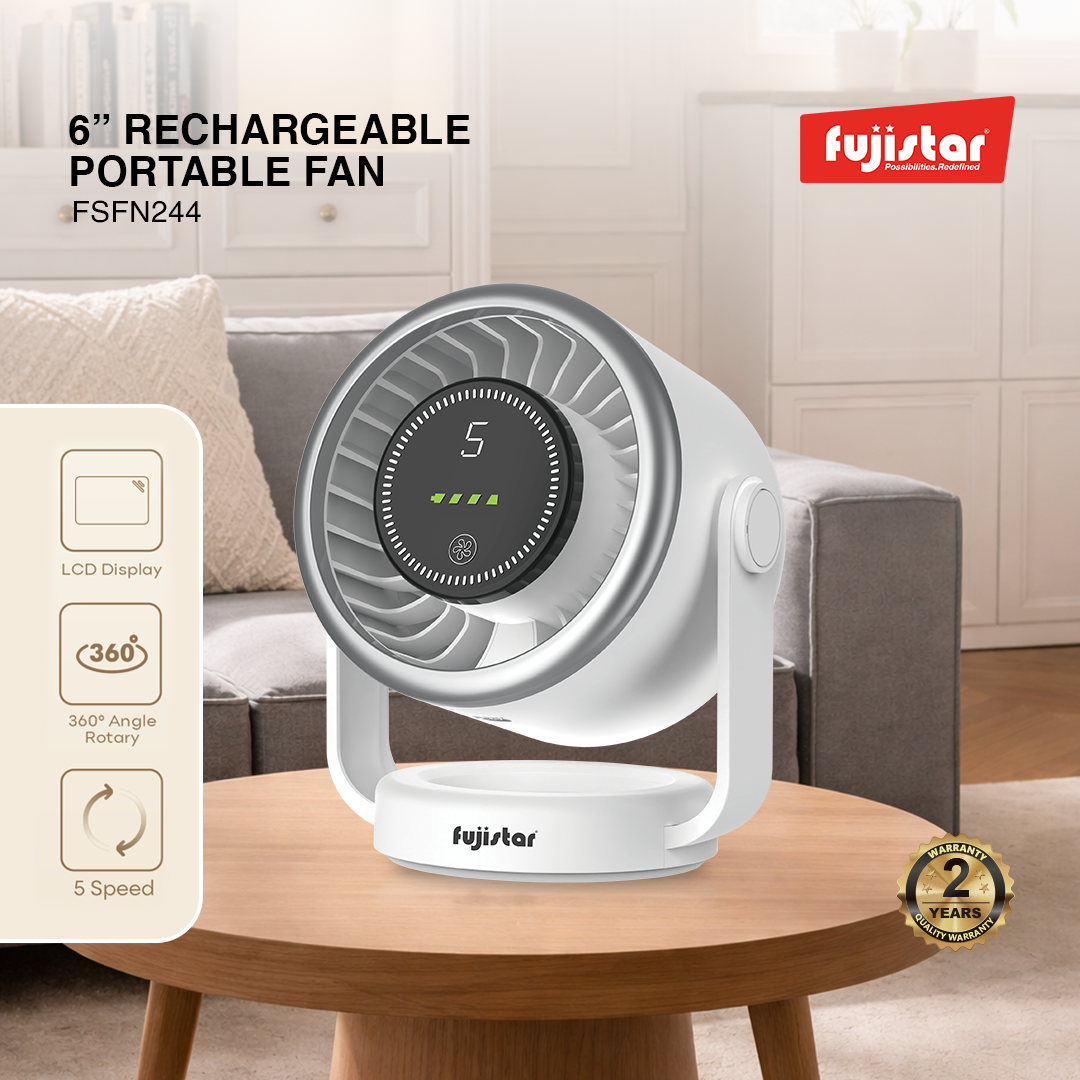 Fujistar 6 inch rechargeable 7 watts lcd display, 1800 mah, 5v usb charge, 5 speed
