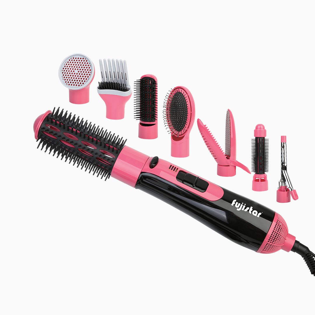 FUJISTAR 8-in-1 Hot Air Hair Styler Brush – 800W DC Motor, Multi-Styling Set