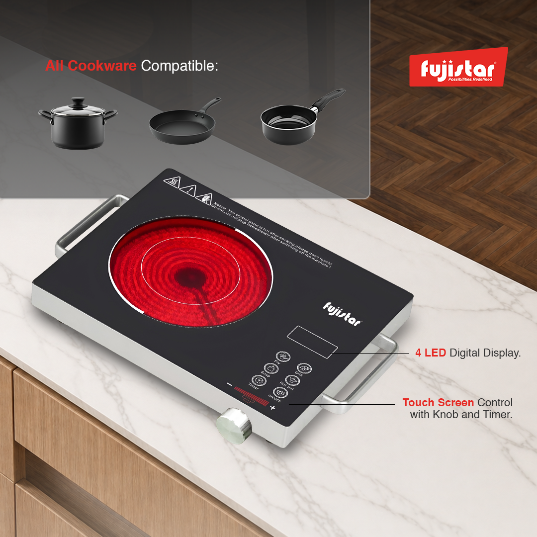 Fujistar Infrared Induction digital display, touch screen control with knob, timer Fry/BBQ/Hotpot 3hours, Soup 2200W