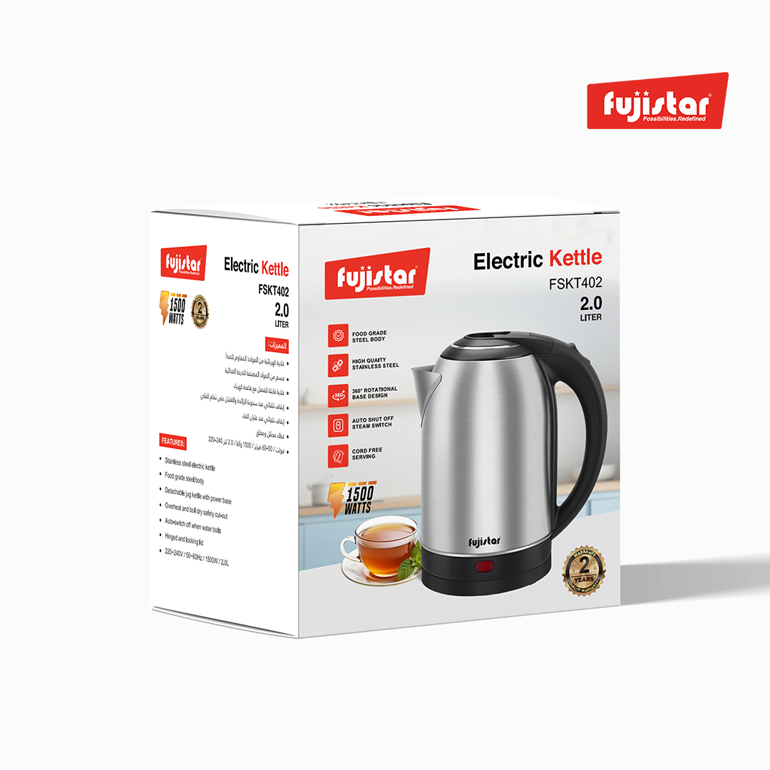 Fujistar 2.0l stainless steel electric kettle 0.28mm thickness steel 1500w