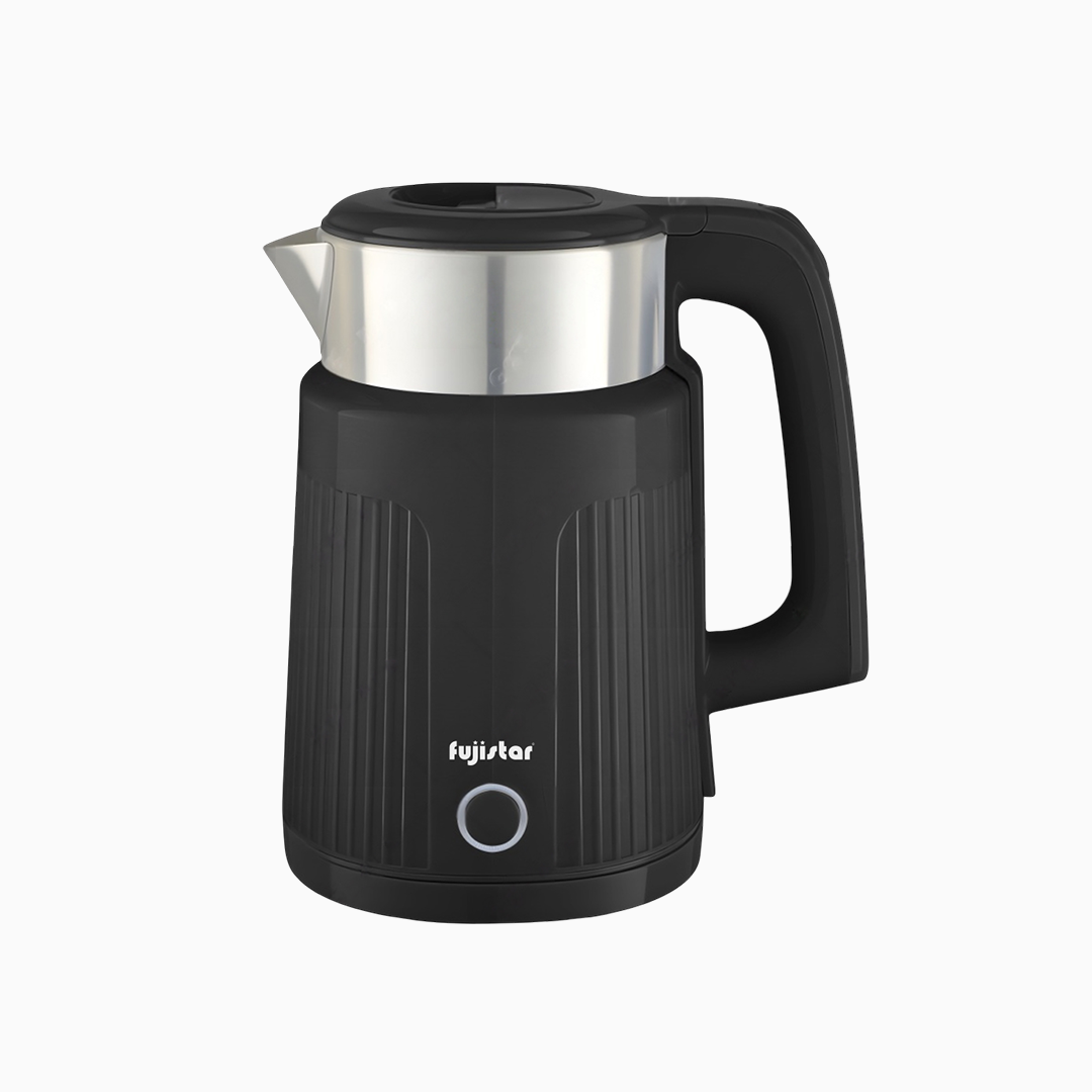 Fujistar 1.8l stainless steel colorful double wall electric kettle seamless design 1500w