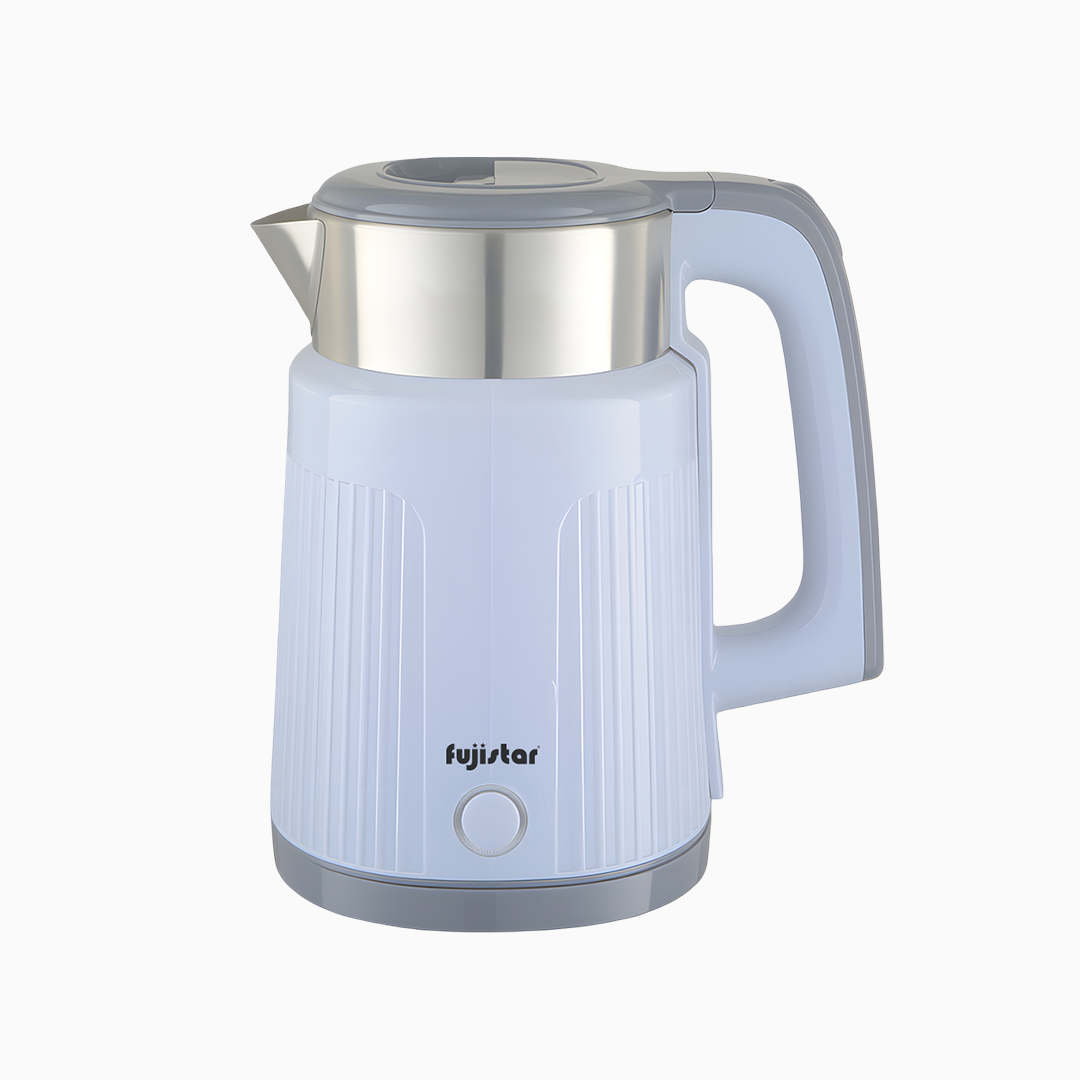 Fujistar 1.8l stainless steel colorful double wall electric kettle seamless design 1500w