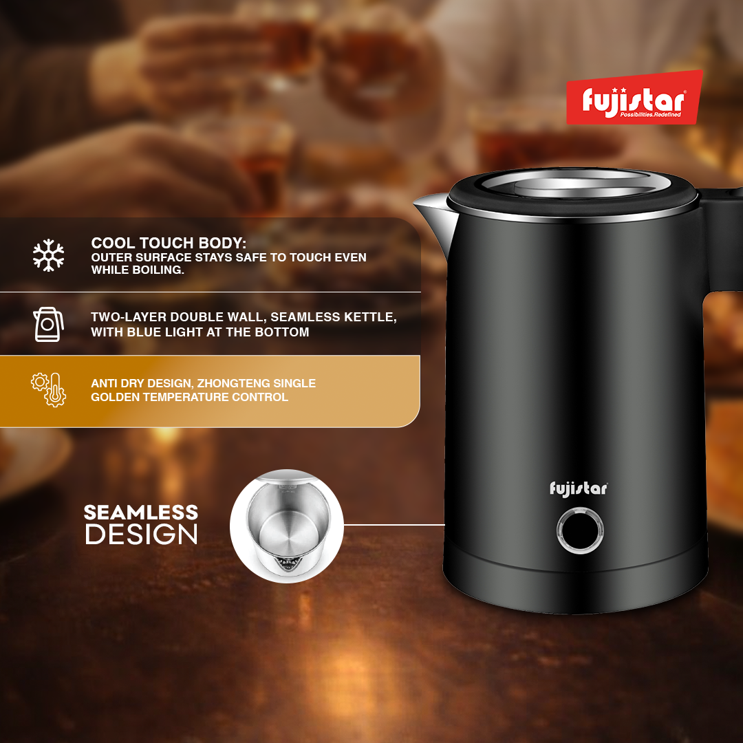 Fujistar 0.8L double wall steel seamless kettle 1500w