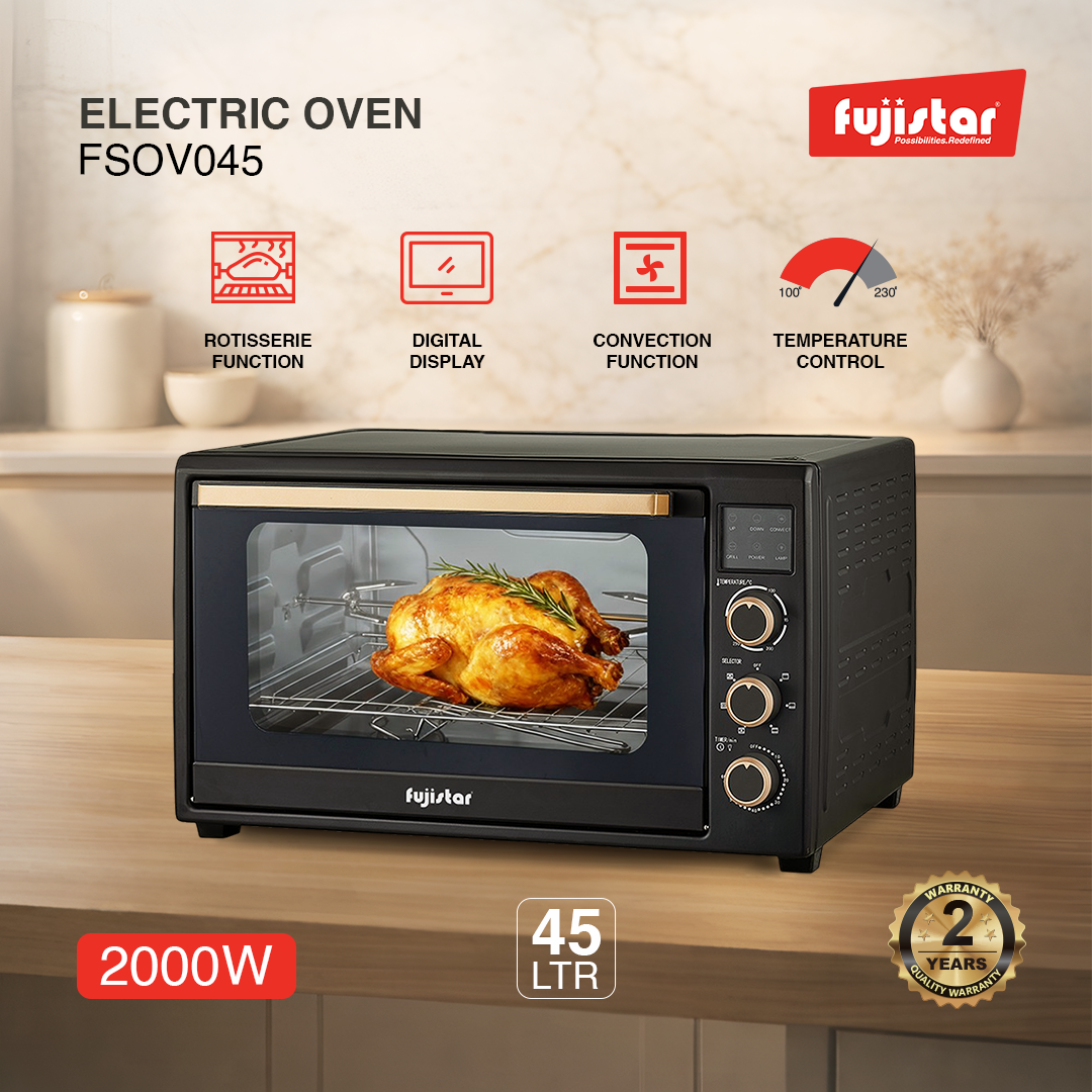 Fujistar Electric Oven Capacity: 45l, 4 pcs heating element, rotisserie, convection, inside lamp, 2000w