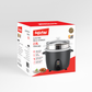 Fujistar 3 in 1 rice cooker 1000w 2.8l, 0.3mm body thickness, glass cover, 100% copper cable, 410 steel steamer