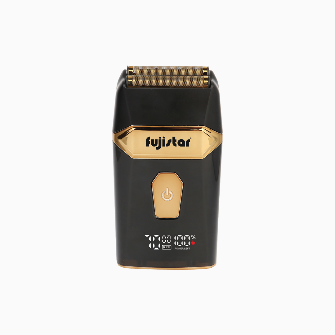 FUJISTAR Rechargeable Electric Shaver GOLD double-blade foil shaver head 800mAh waterproof IPX6 & LED display