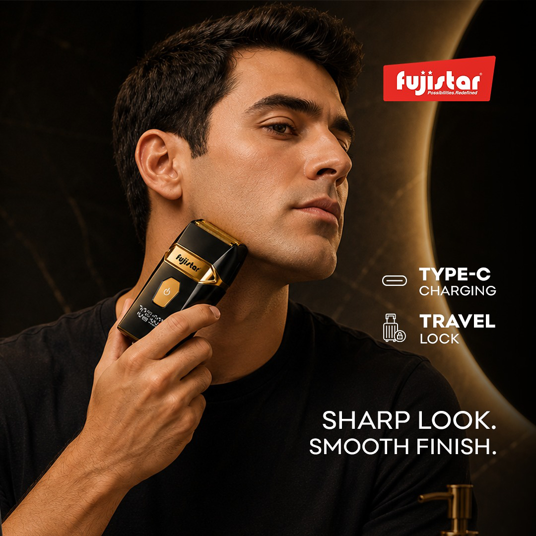 FUJISTAR Rechargeable Electric Shaver GOLD double-blade foil shaver head 800mAh waterproof IPX6 & LED display