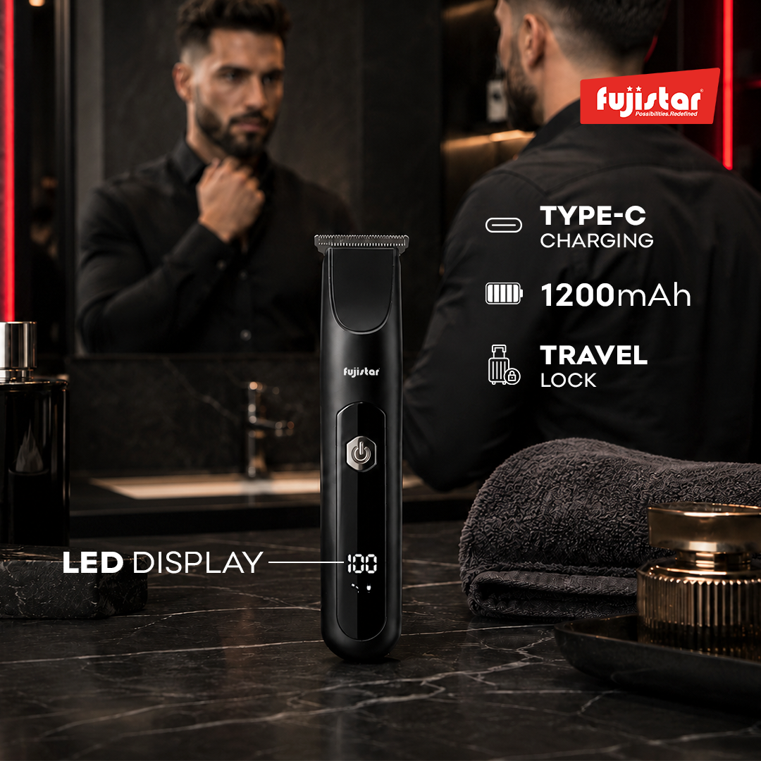 FUJISTAR Rechargeable Hair Trimmer LED display 1200mAh Power: 5W S S blade Travel lock USB TYPE
