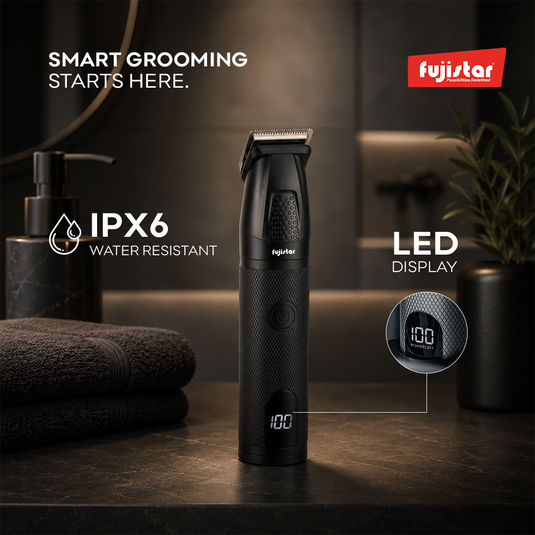 FUJISTAR Mens 6 in 1 Rechargeable Hair Trimmer Set  IPX6 water proof, LED display 1200mAh battery
