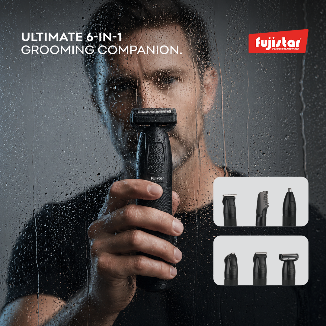 FUJISTAR Mens 6 in 1 Rechargeable Hair Trimmer Set  IPX6 water proof, LED display 1200mAh battery