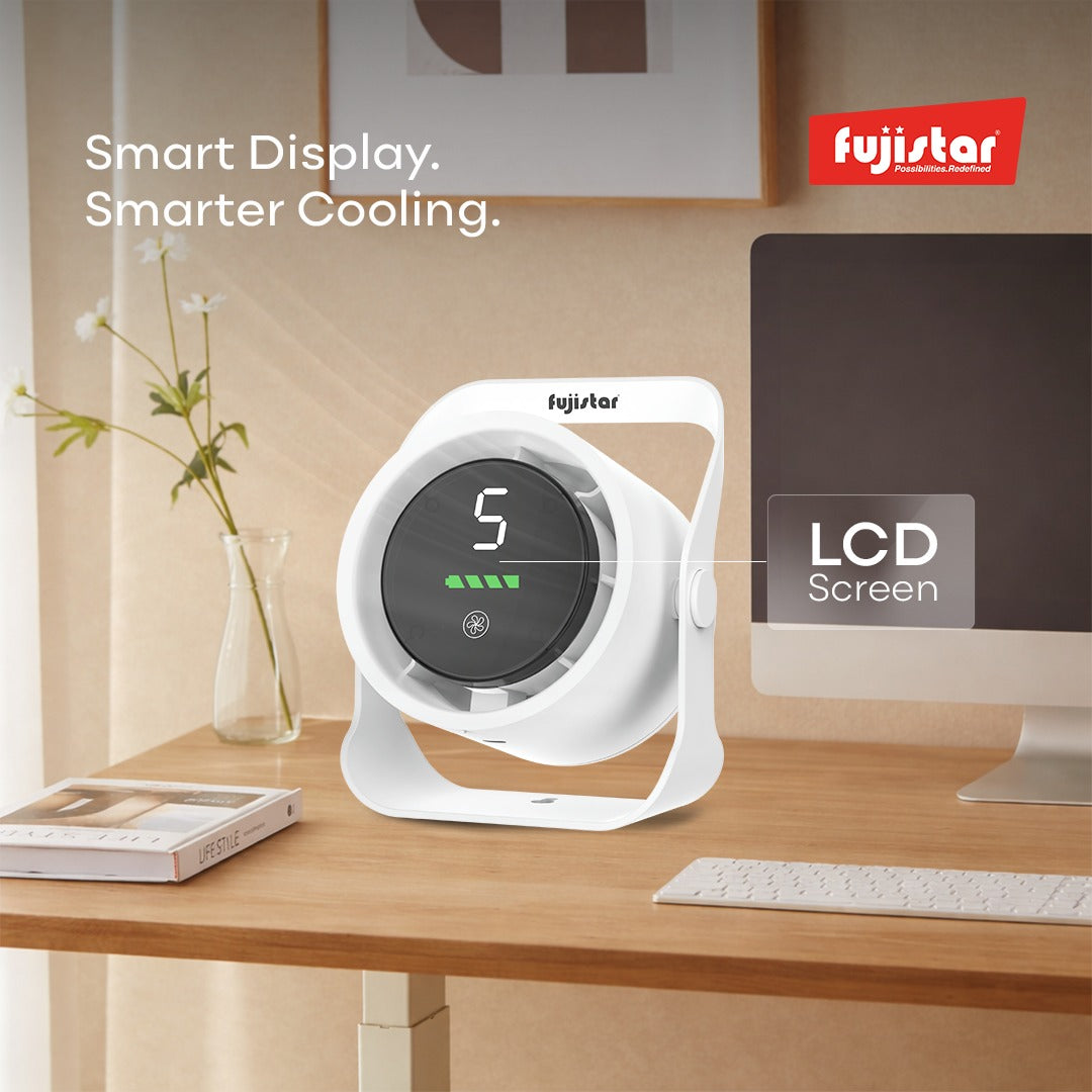 Fujistar 4 inch rechargeable 4 watts lcd display, 1800 mah, 5v usb charge, 5 speed